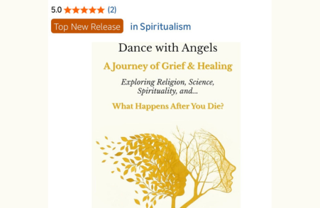 A screenshot of the book, Dance with Angels ranking 1st and Top New Release in the Spiritualism category on Amazon.