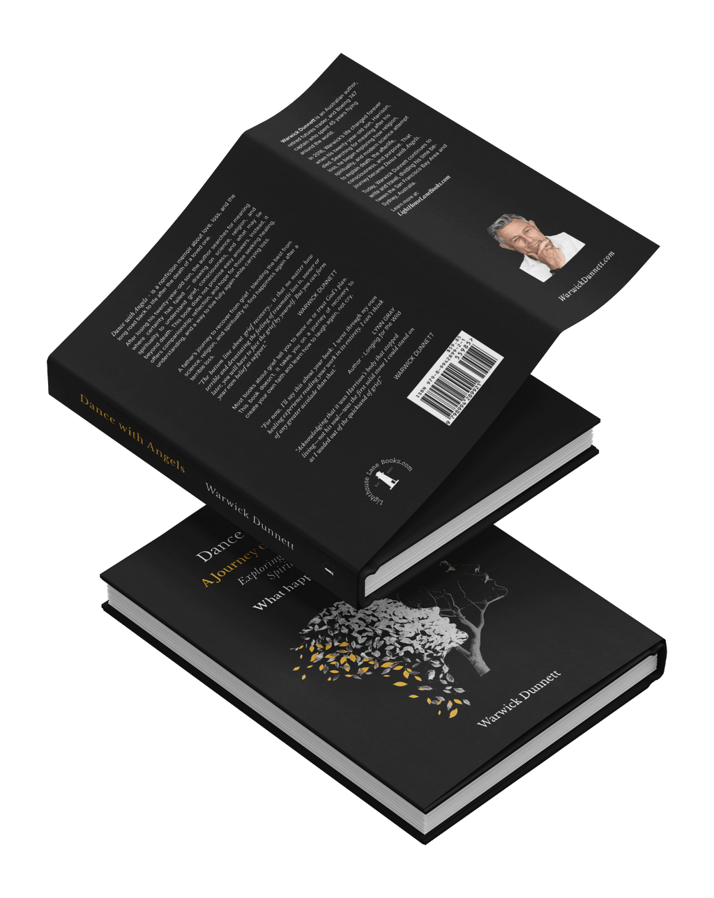 Two black books stacked. This book is the Dance with Angels Special Edition signed by author, Warwick Dunnett for everyone going through loss, grief, recovery, and healing.